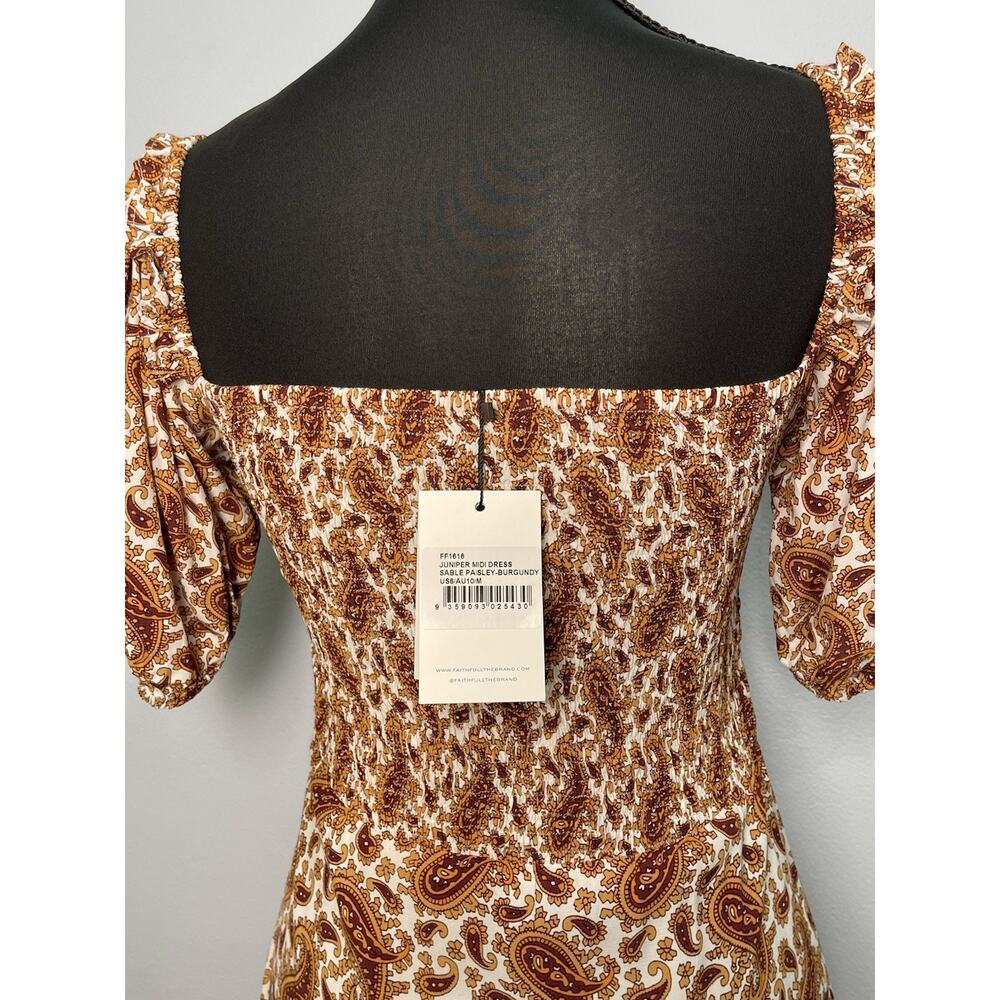 NWT Faithfull The Brand Juniper Paisley Midi Dress Puff Sleeve Sweetheart Size 6 - Picture 6 of 10